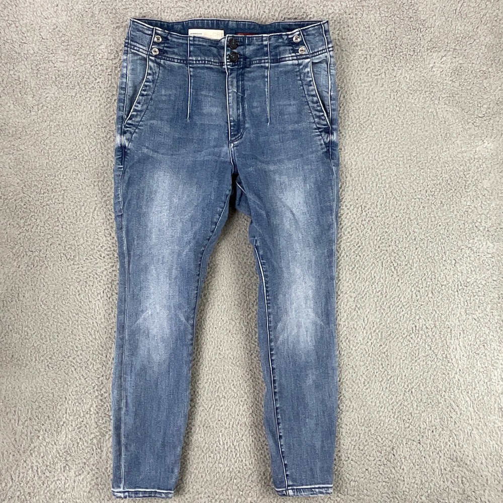 Pilcro High-Rise Skinny Jeans Womens 31 Blue Excellent Sailor Button Seam Detail